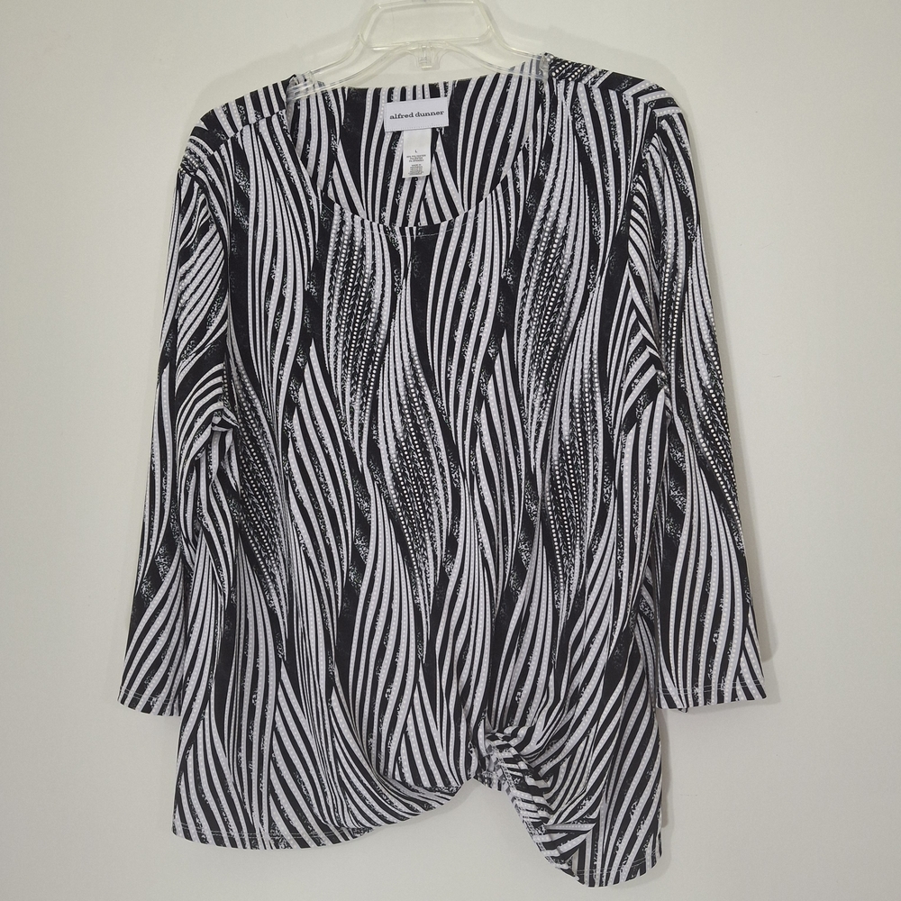 Alfred Dunner Women's Black and White Swirl Blouse, Size Large